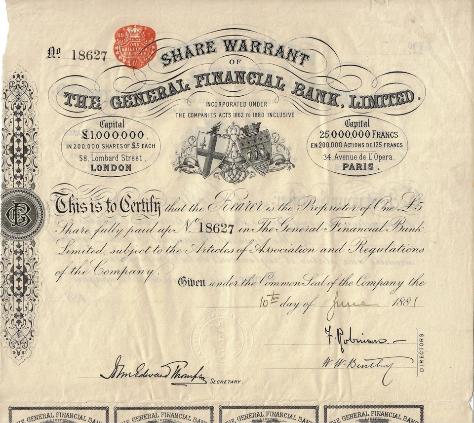The General Financial Bank Limited, 1881 - Bild 1 von 1