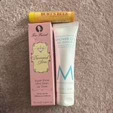 Makeup Set: White Diamond Too Faced, Moroccan Oil Shower, & Burts Bees Lip Balm