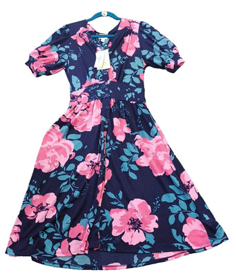 NWT Lularoe  XS  Skyler Button  Dress Pockets Puff Sleeves  Pink Blue Floral Pri