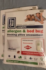 2x Clean Rest Allergen and Bed Bug Blocking Pillow encasement NIB Queen