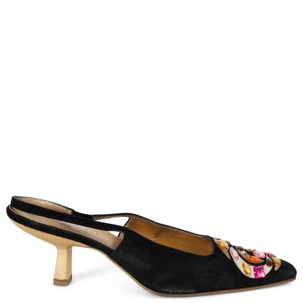 73592 authentische Gucci schwarze Wildleder 1990er Kristall verzierte Slingpumps Schuhe 38,5