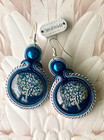 ✨New TREE OF LIFE Blue & Silver Soutache Beads Cabochon Cameo Earrings Handmade — photo 3