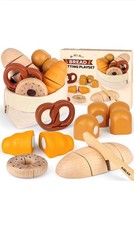 Wooden Cutting Bread Set COMPLETE Pretend Play Kitchen Food Toy BRAND NEW