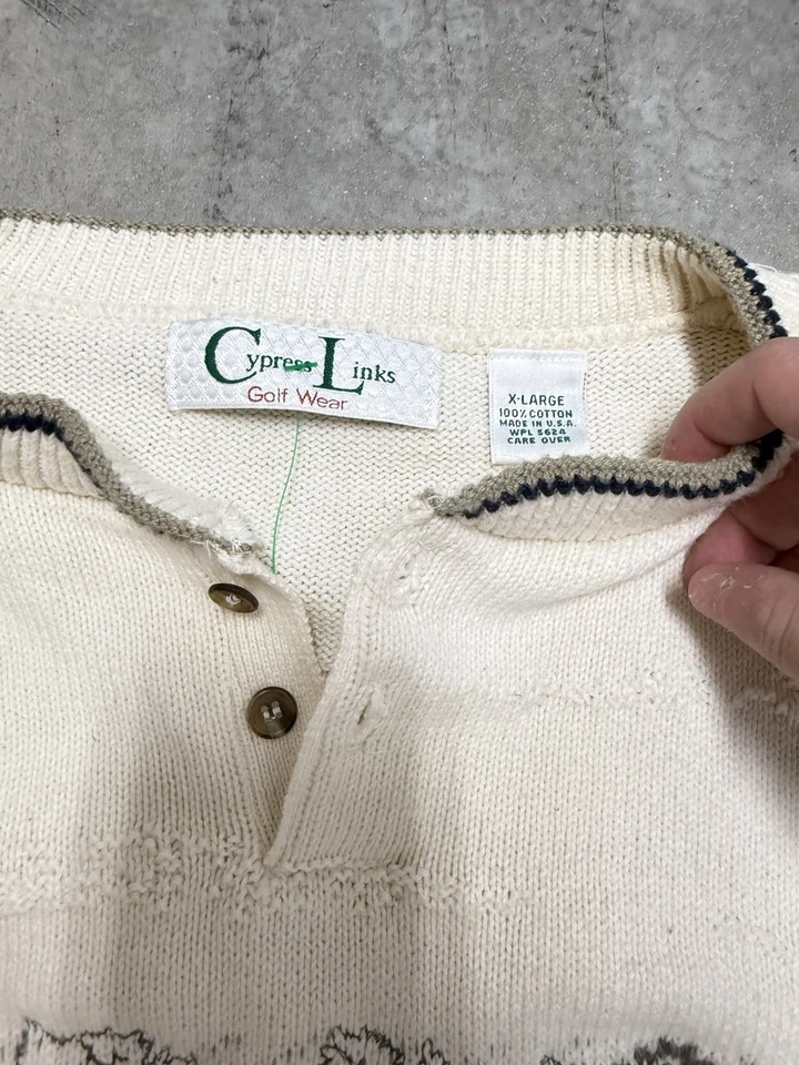 Suéter de punto bordado vintage de eslabones de ciprés hecho en EE. UU. XL Foto 3 de 4