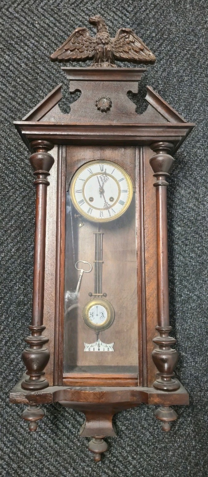 Antique German Wall Clock Regulator DGMS Thomas Haller Porcelain Face 37x14x7"