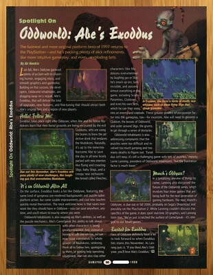 1998 Oddworld Abe's Exoddus Playstation 1 PS1 PREVIEW Print Ad/Poster Game Art