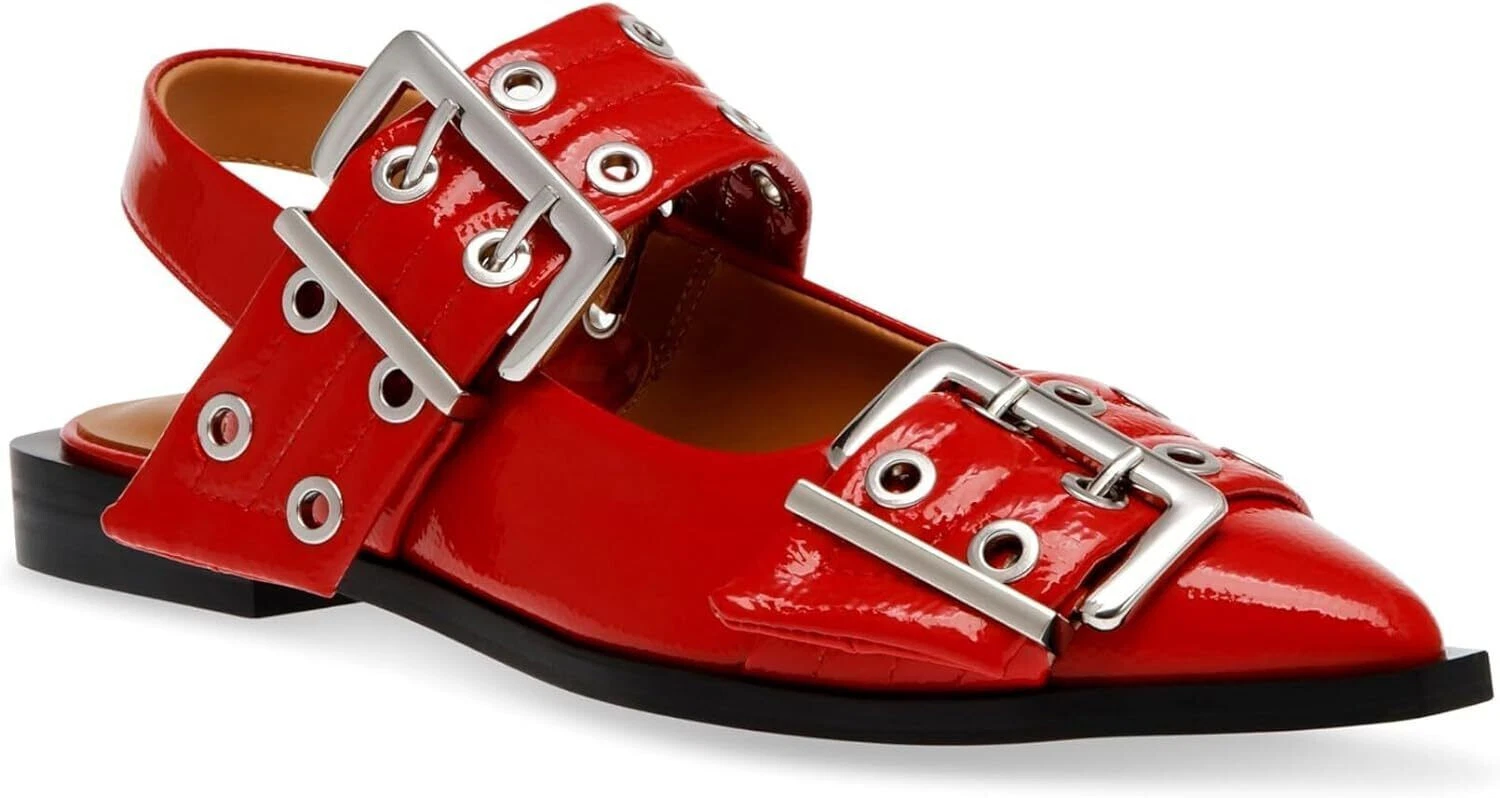 New Steve Madden Graya Women’s Slingback Flats Red Patent Sandals Shoes Size 8 M