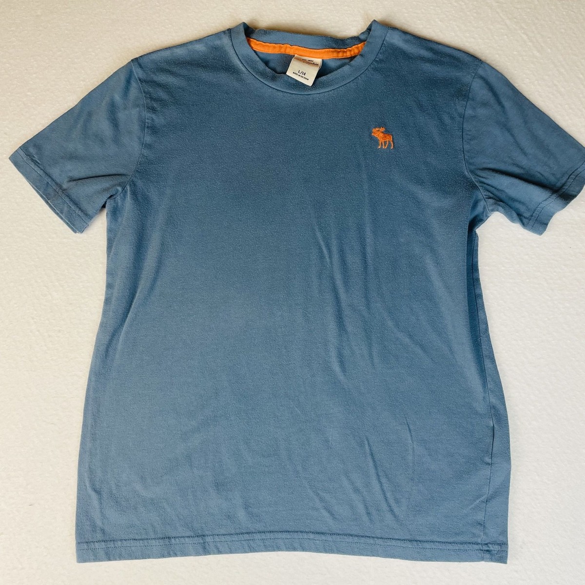 Abercrombie Kids L/14 Blue Tee Shirt With Orange Moose Logo | eBay