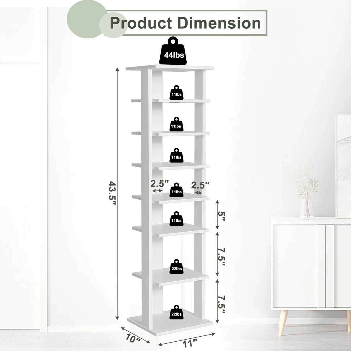 Narrow Shoe Rack, 8 Tier Tall Shoe Organizer with 7 Fabric Shelves, Metal  Frame, Shoe Storage