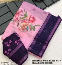 New Linen Cotton Sari With Unstitched Blouse Piece Party Wedding Wear For Women