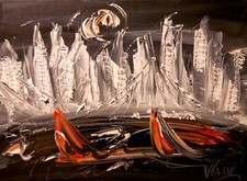 IMPRESSIONIST MODERN ART STRETCHED CANVAS  MUSIC COFFEE LANDSCAPE