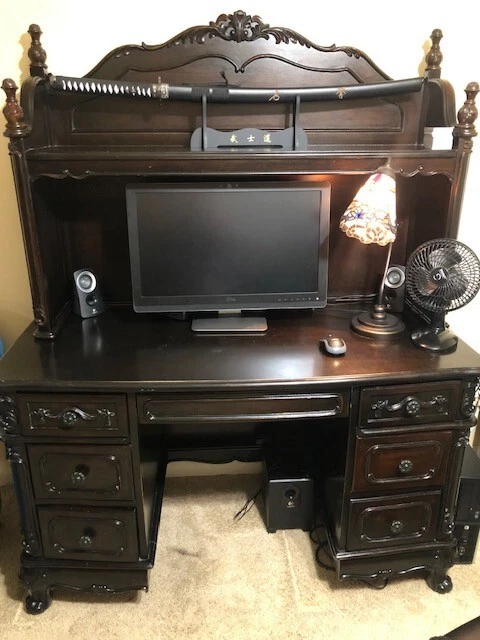 Dark brown desk with hutch outlet