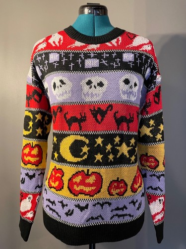 Halloween Sweater Cat Skull Pumpkin 