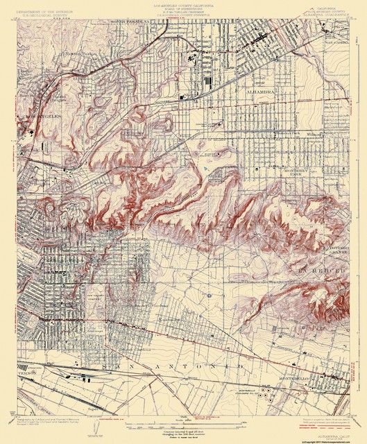 Topo Map Alhambra California Quad USGS 1926 23 x 27.81 eBay