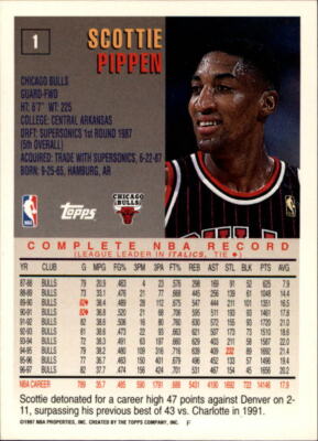 SCOTTIE PIPPEN ~ 1997-98 Topps Basketball Trading Card #1 | eBay