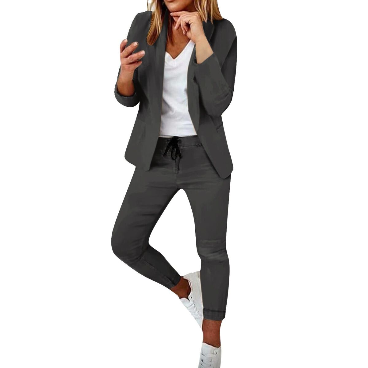  Women's Two Piece Lapels Suit Set Office Business Long