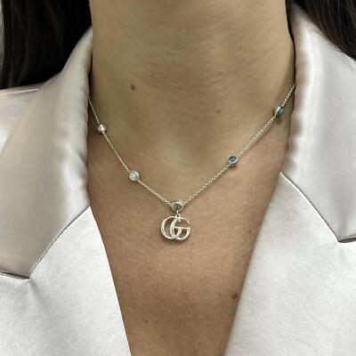 ★大人気★Gucci Double G Necklace Silver Aged Finish NEW $1190 GUCCI Aged Palladium CRYSTAL DOUBLE GG Silver Aged