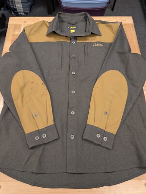 Cabela's Hunting Shirt Men's XL Gray Beluga w/ Gold Overlay STAINED