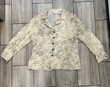 J Jill Womens Blazer Large Beige Floral Cottagecore Button Tapestry Boho Neutral