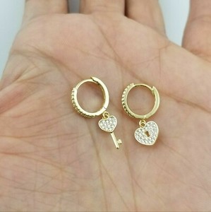 Authentic 2Ct Round Simulated Diamond Key Lock Drop Dangle Earring 14k Yellow Gold Plated