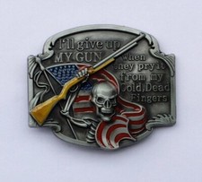 Mens Western Cowboy Belt Buckle Rodeo Style Wear - I Will Give Up My Gun US Flag