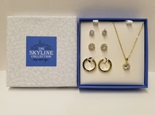 The Skyline Collection Cubic Zirconia Gold Tone Earrings & Necklace Set