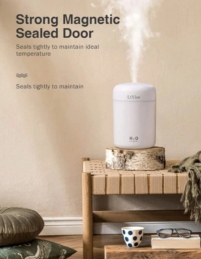 Umidificatore USB Portatile Mini per Ufficio Camere da Letto Rosa Luce Led - Immagine 2 di 3