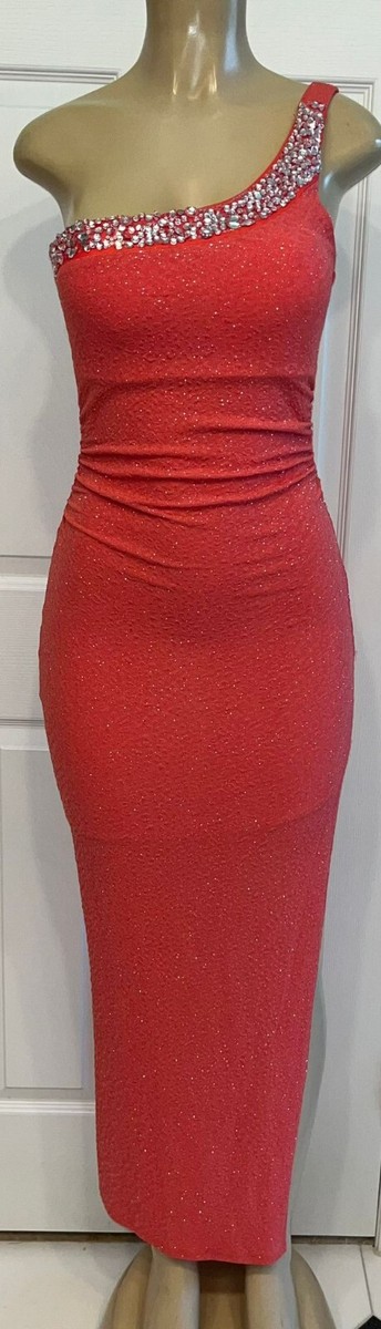 honey and rosie formal dresses size M deep coral gown elegant sequin Flare dress
