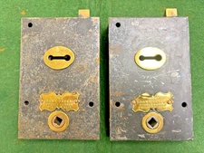 Antique Victorian Cast Iron Crown Patent Double Handed No 3516 Locks. No Keys