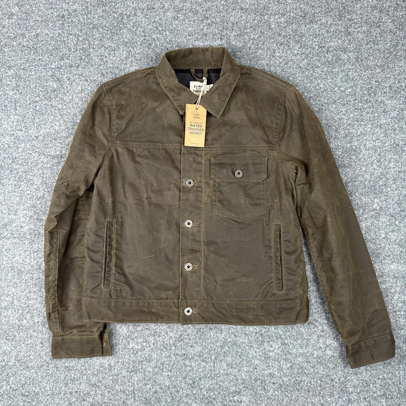 Flint and Tinder Waxed Trucker Jacket Olive Brown S USA NWT image 1