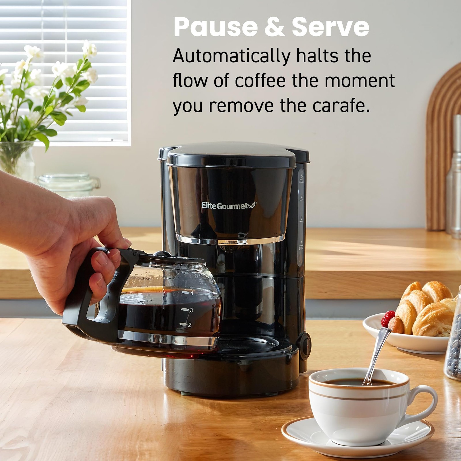 5-Cup Automatic Coffee Maker with Reusable Filter, Pause & Serve, On/Off Switch