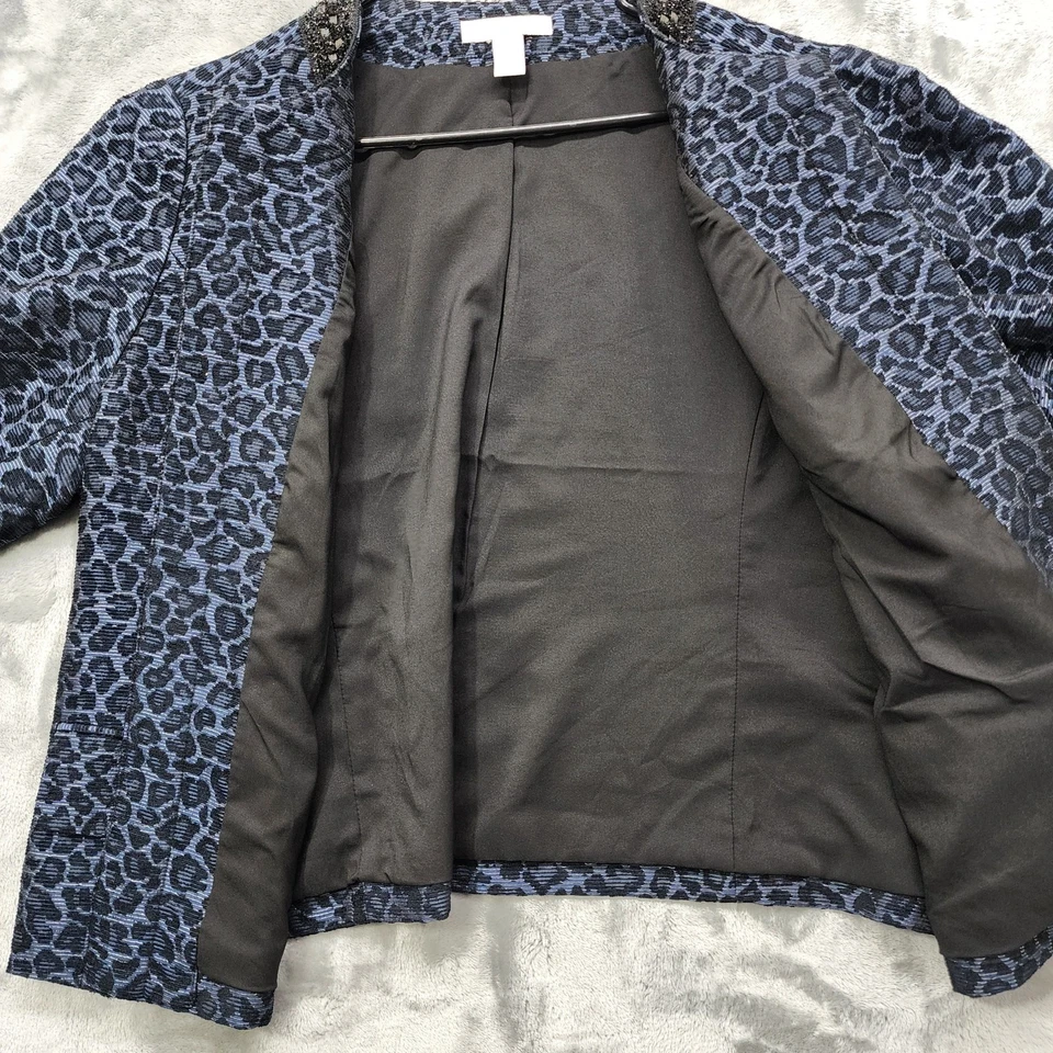 Chico's Jacket Womens 3 Blazer Chico's 3 XL/16 Blue Black Animal Print Shimmer - Image 3 of 4