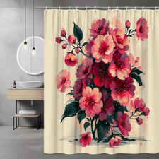 Pink Floral Shower Curtain, Abstract Cherry Blossom Style Print