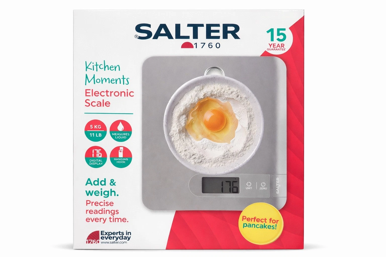 Salter Kitchen Moments Electronic Kitchen Scale 5kg Measures Liquids and Food
