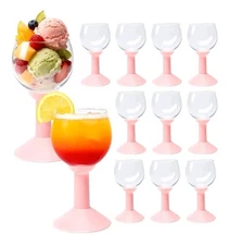 12Pack Plastic Wine Glasses 7oz，Disposable Plastic Goblet，Unbreakable *Pink*