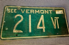  1972 SEE VERMONT - LICENSE PLATE (214-VT) 73 registration. ULTRA RARE VT stamp