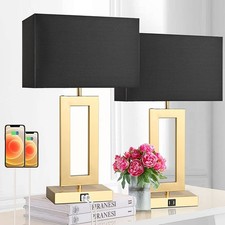 22'' Black Gold Lamps for Bedrooms Set of 2, Touch Control Table Lamps with U...