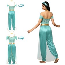 Women Jumpsuit And Headwear Collar Belly Outfit Princess Leotard Arabian Shiny