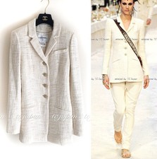 8K$ CHANEL 12PF Ivory Gripoix Button Cotton Tweed Jacket Karl Lagerfeld 36 38
