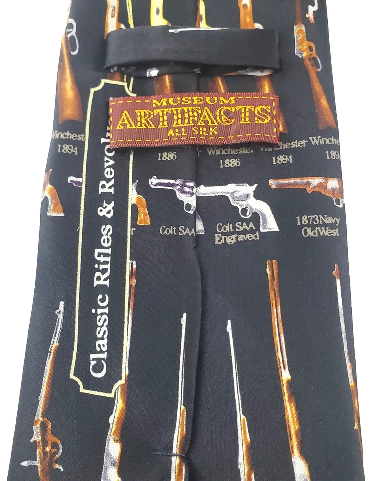 Men’s MUSEUM ARTIFACTS “Classic Rifles & Revolvers” Neck Tie 100%  Silk - Image 3 of 4