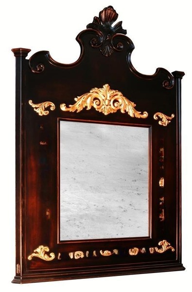 Echtes Holz Spiegel Holzrahmen Wandspiegel Braun Geschnitzt Klassischer Spiegel-image