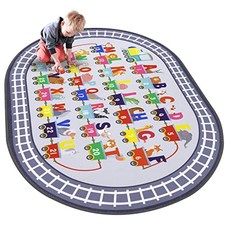 Small Playroom Rug, Kids Playmat ABC Alphabet, Numbers, Train and Road Themed