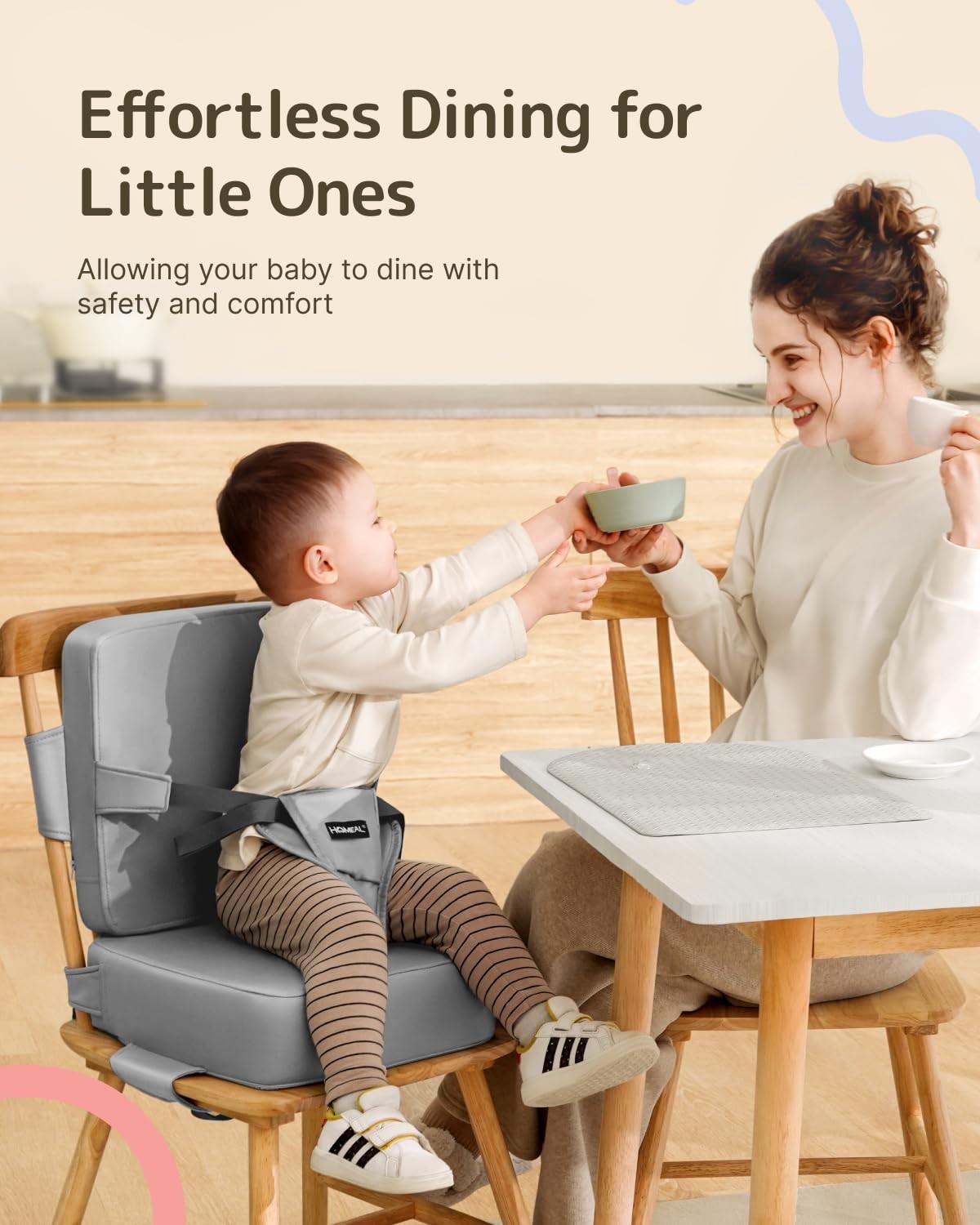 HOMEAL Toddler Booster Seat Chair, Backrest, Adjustable Straps, Portable, Non-Sl