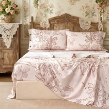 Zusbest Full Size Pink Floral Sheet Set 400Tc 100 Double Brushed Cotton
