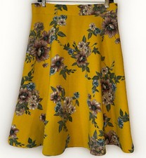 Le Lis Skirt Womens Medium Yellow Floral Print A-Line Knee Length Made In USA