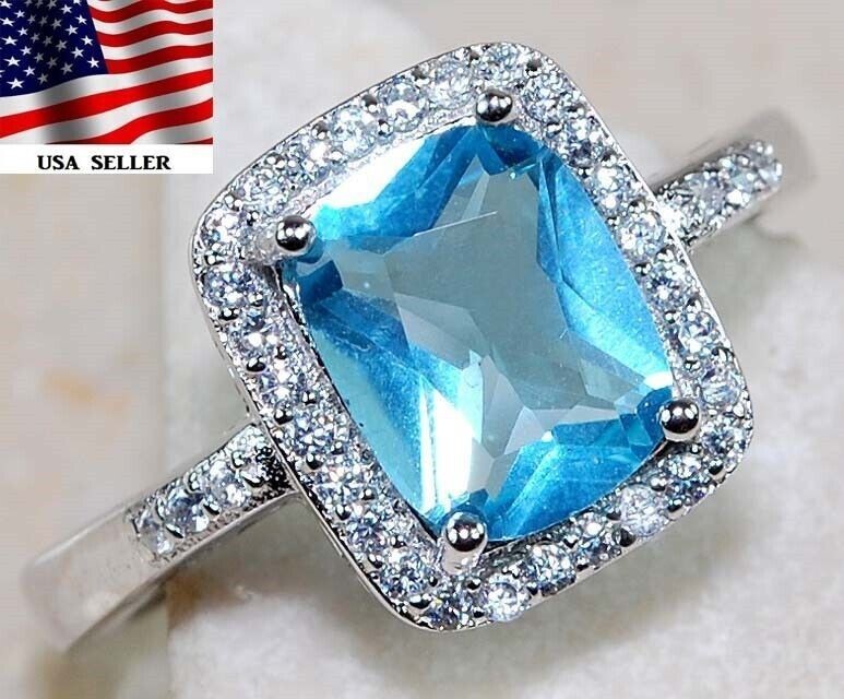 3CT Aquamarine 925 Sterling Silver Ring Sz 7 U2-6
