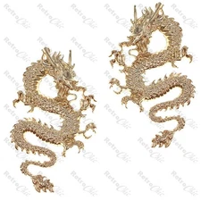 OVERSIZE LARGE DRAGON statement GOLD PLATED EARRINGS large snake MIRRORED PAIR