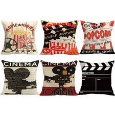 6 Pack Movie Theater Cinema Pillow Cases,Vintage Film Clapper Theme Decorativ...