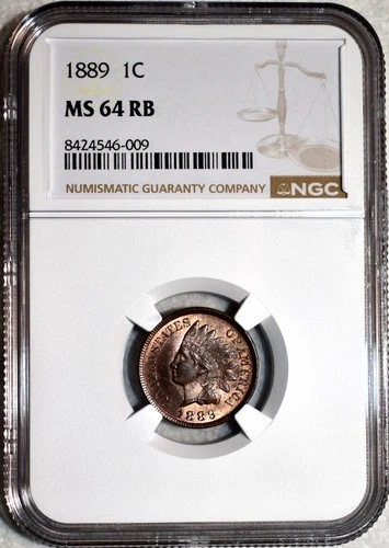 NGC MS-64 RB 1889 Indian Head Cent, Frosty, Red-Brown specimen!