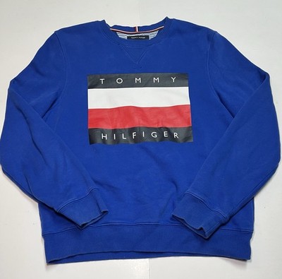 Tommy Hilfiger Sweatshirt Mens M Blue Flag Logo Crewneck Pullover